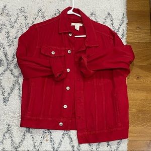 Oversized red denim jacket